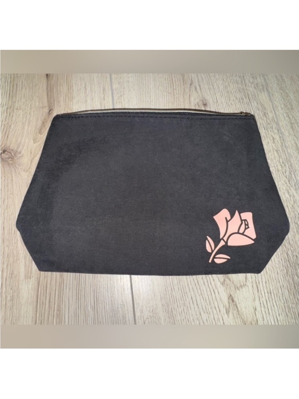 Lancôme Black Cosmetic Pouch with Pink Rose Accent makeup bag